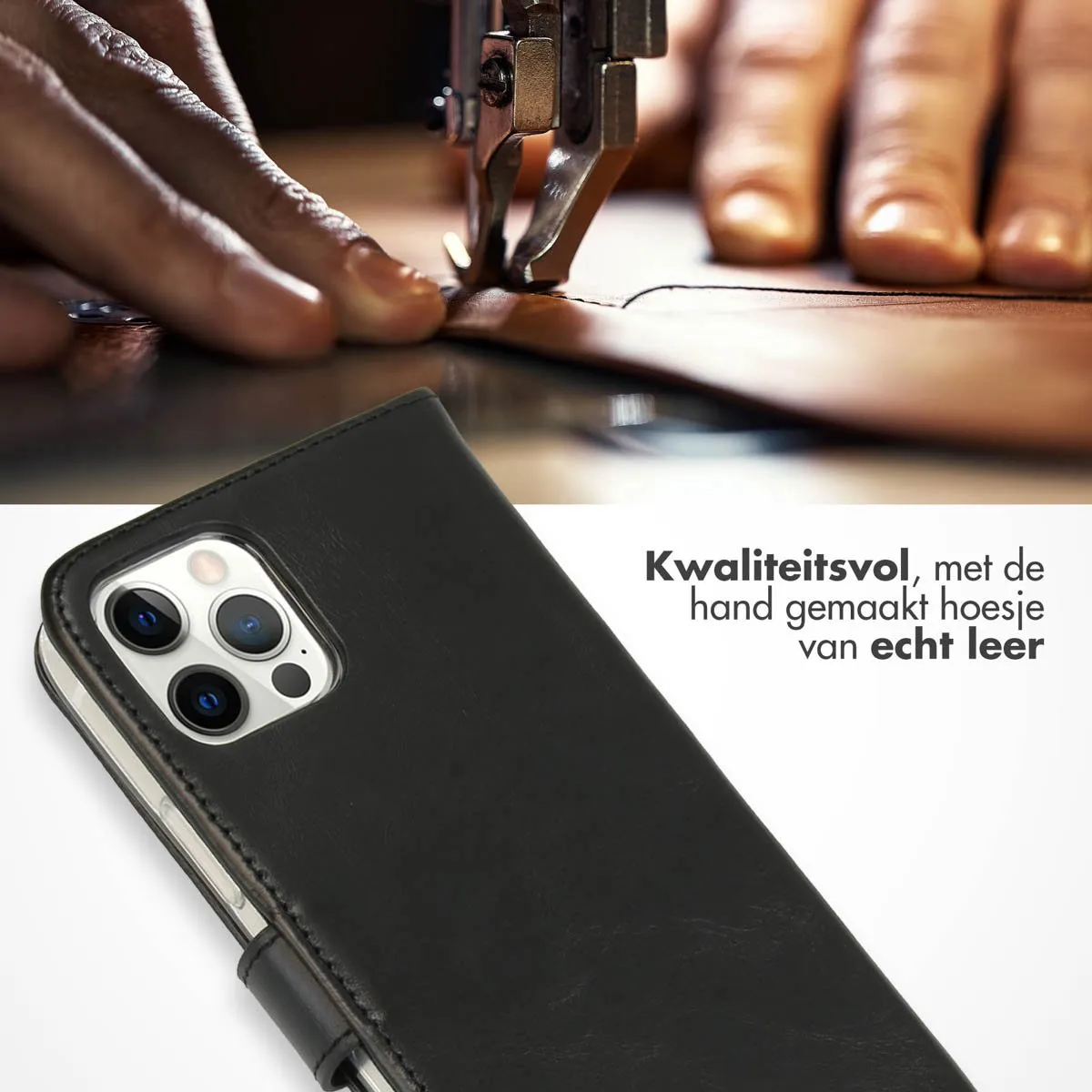 Selencia Hoesje iPhone 12 Pro Bookcase Leder - Zwart - 3 Pasjes