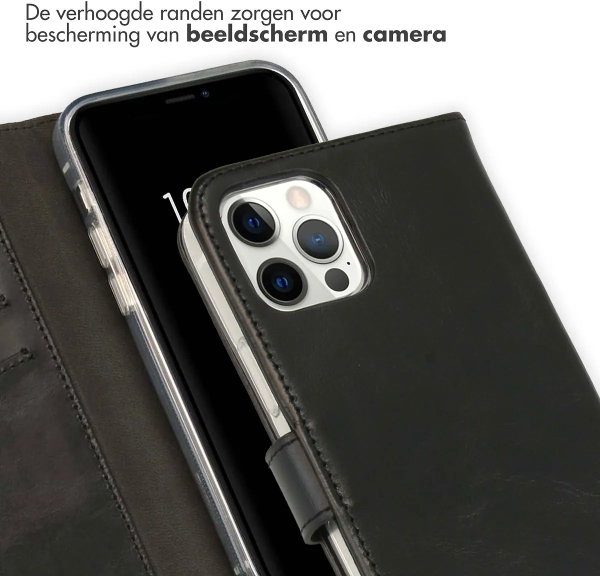 Selencia Hoesje iPhone 12 Pro Bookcase Leder - Zwart - 3 Pasjes