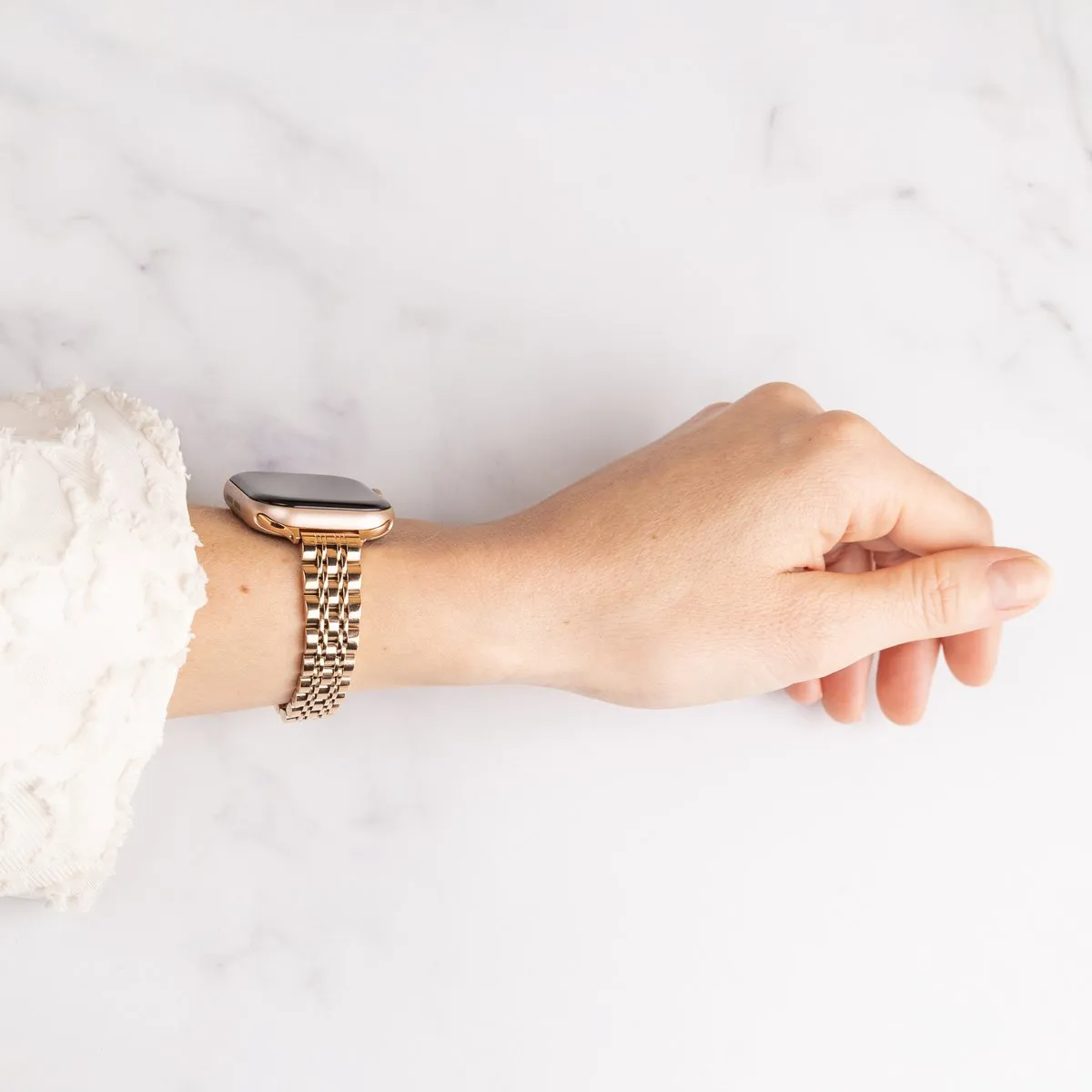 Slim Steel schakel bandje - Geschikt voor Apple Watch 1, 2, 3, 4, 5, 6, 7, 8, 9, 10, 11 (42 mm), SE - 38/40/41 mm - Rosé goud