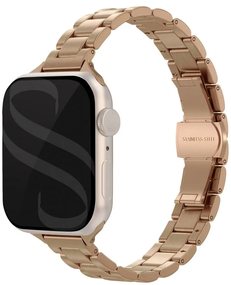 Slim Steel schakel bandje - Geschikt voor Apple Watch 1, 2, 3, 4, 5, 6, 7, 8, 9, 10, 11 (42 mm), SE - 38/40/41 mm - Rosé goud