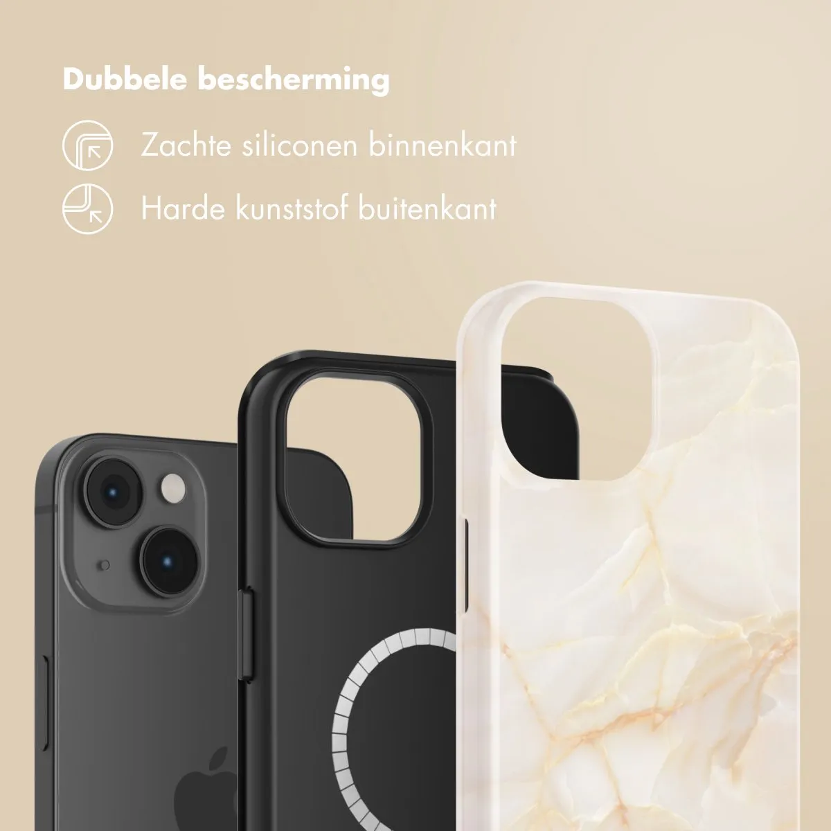 Selencia Hoesje iPhone 14 Golden Beige Marble - MagSafe