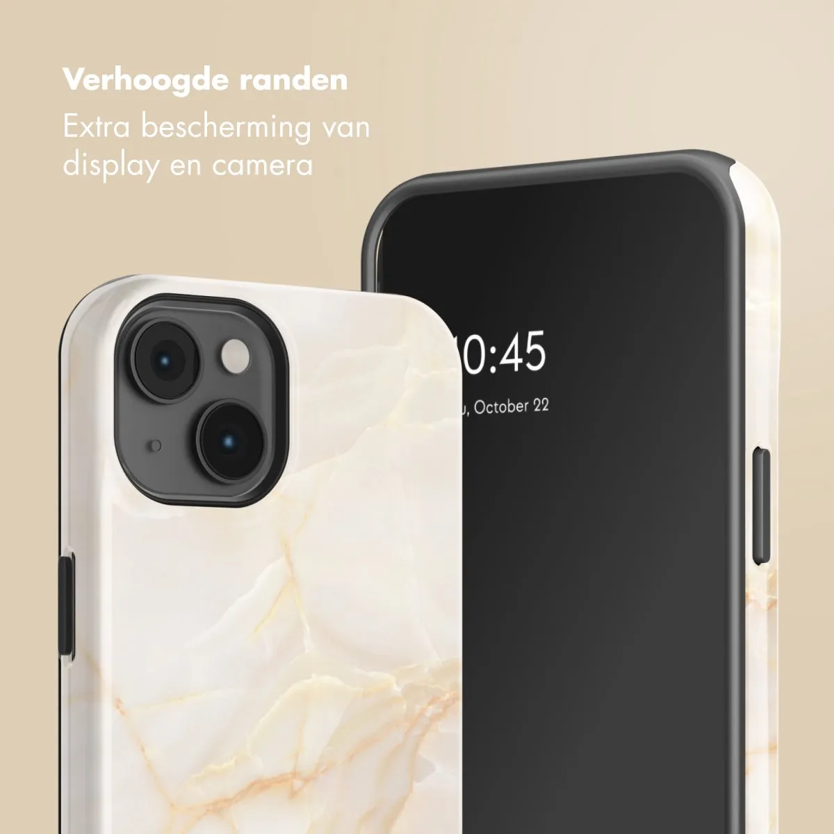 Selencia Hoesje iPhone 14 Golden Beige Marble - MagSafe