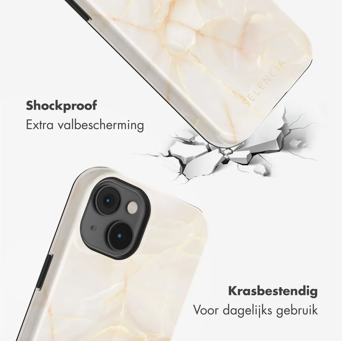 Selencia Hoesje iPhone 14 Golden Beige Marble - MagSafe