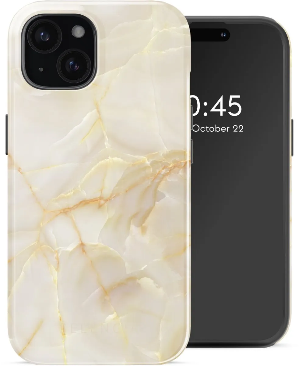 Selencia Hoesje iPhone 15 Golden Beige Marble