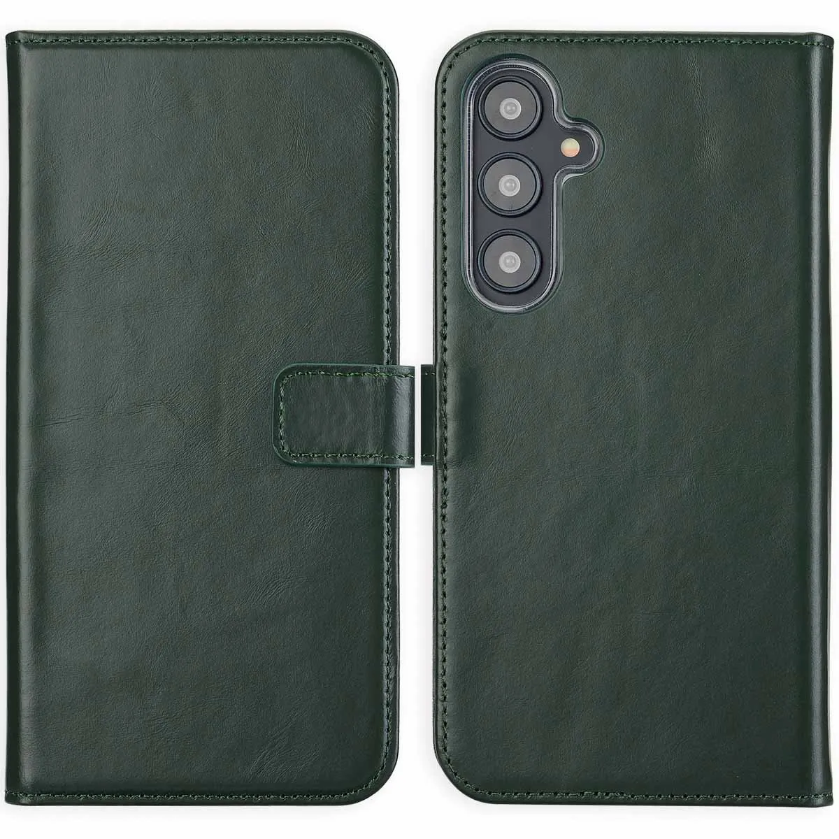 Selencia Hoesje Samsung Galaxy S24 FE - Groen Lederen Bookcase - 3 Pasjes