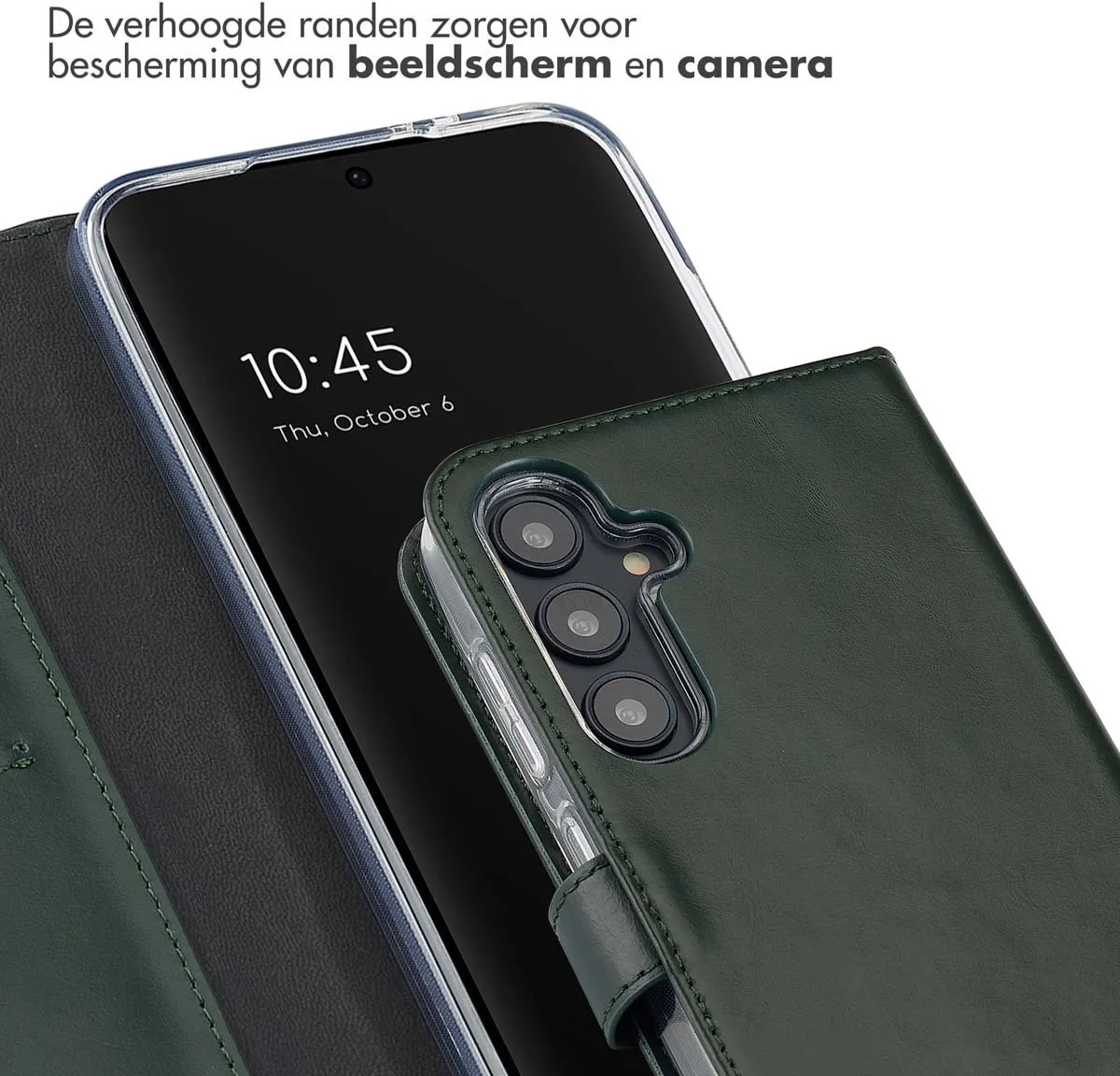 Selencia Hoesje Samsung Galaxy S24 FE - Groen Lederen Bookcase - 3 Pasjes