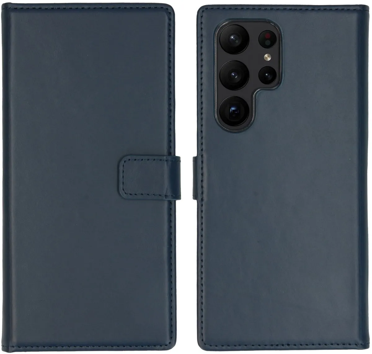 Selencia Hoesje Samsung Galaxy S23 Ultra Echt Lederen Bookcase Blauw