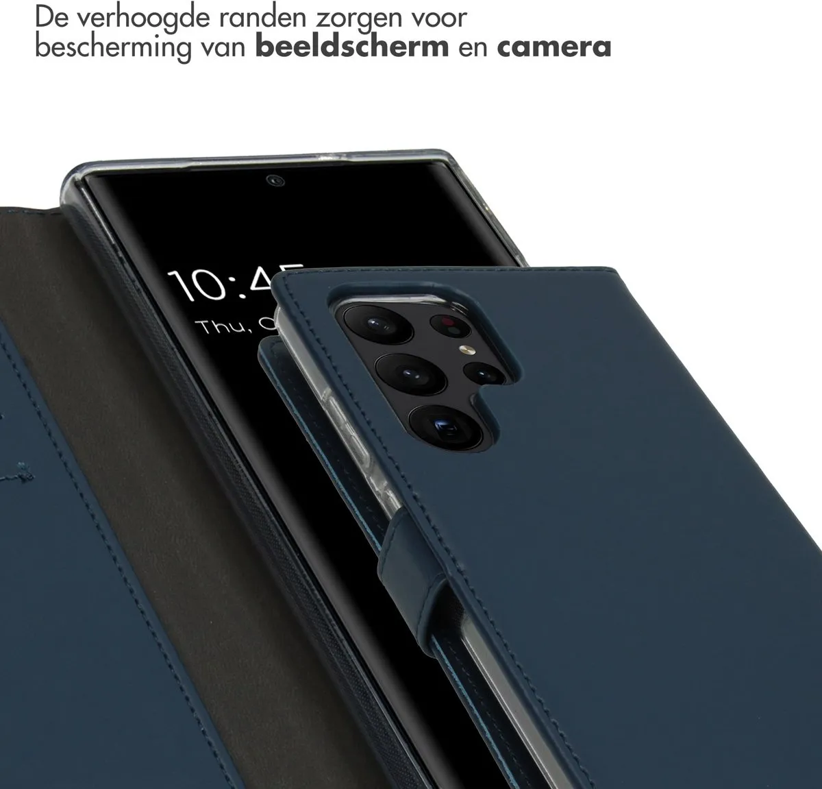 Selencia Hoesje Samsung Galaxy S23 Ultra Echt Lederen Bookcase Blauw