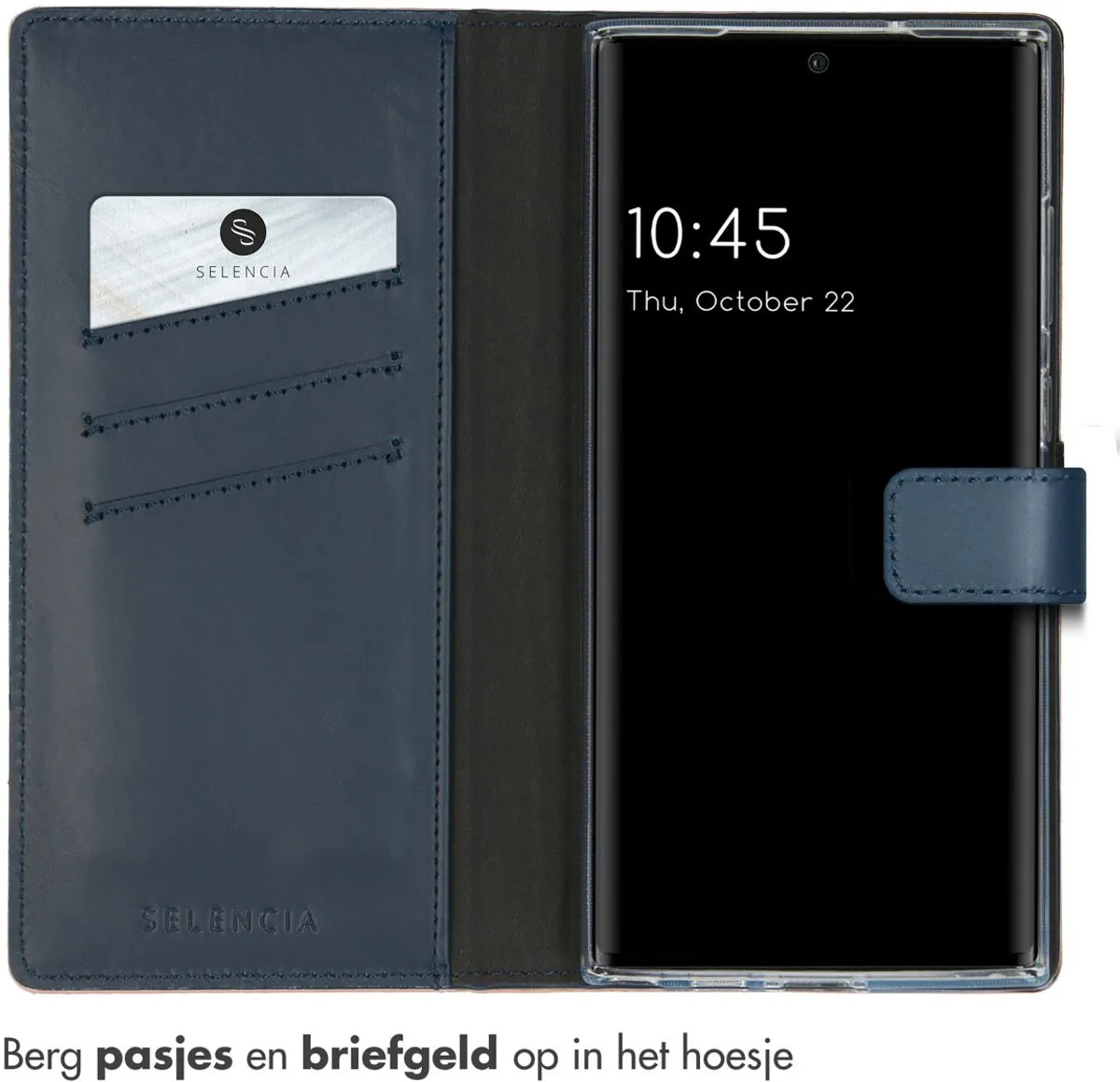 Selencia Hoesje Samsung Galaxy S23 Ultra Echt Lederen Bookcase Blauw