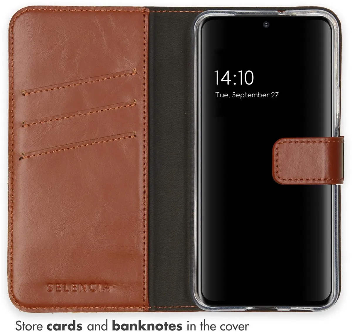 Selencia Hoesje Samsung Galaxy S22 - Echt Lederen Bookcase Lichtbruin