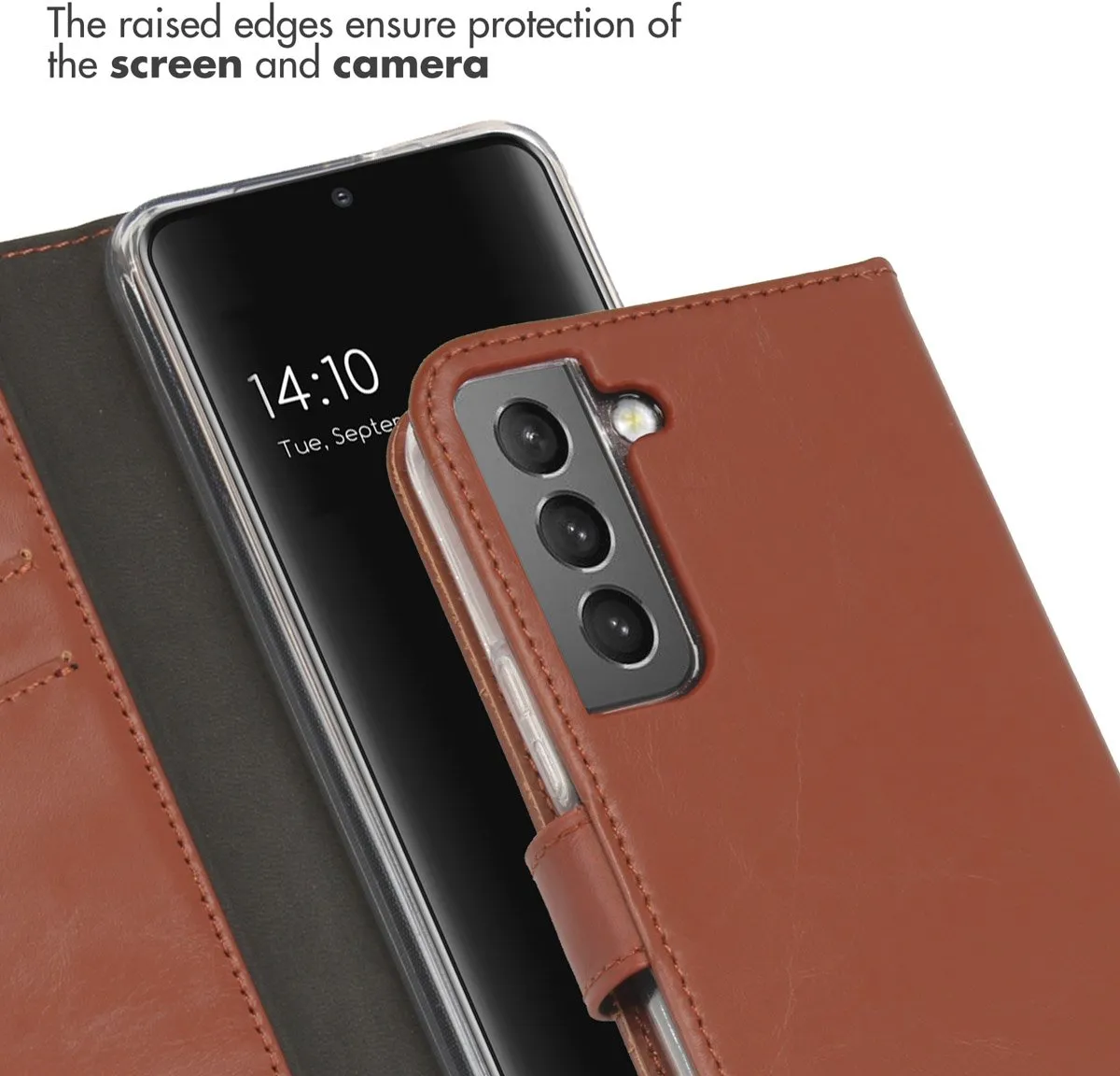 Selencia Hoesje Samsung Galaxy S22 - Echt Lederen Bookcase Lichtbruin