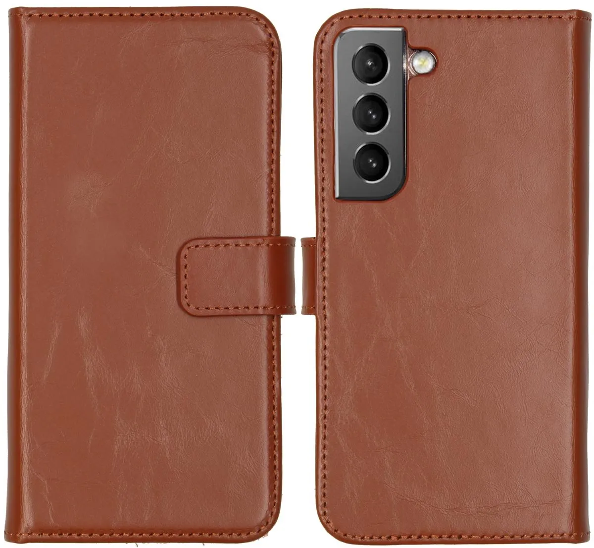 Selencia Hoesje Samsung Galaxy S22 - Echt Lederen Bookcase Lichtbruin