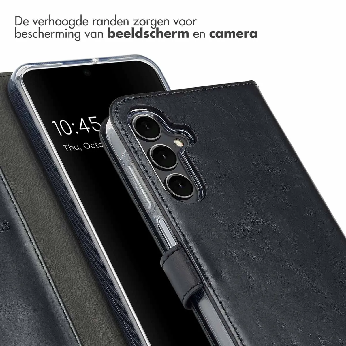 Selencia Hoesje Samsung Galaxy A16 - Echt Lederen Bookcase - 3 Pasjes - Zwart