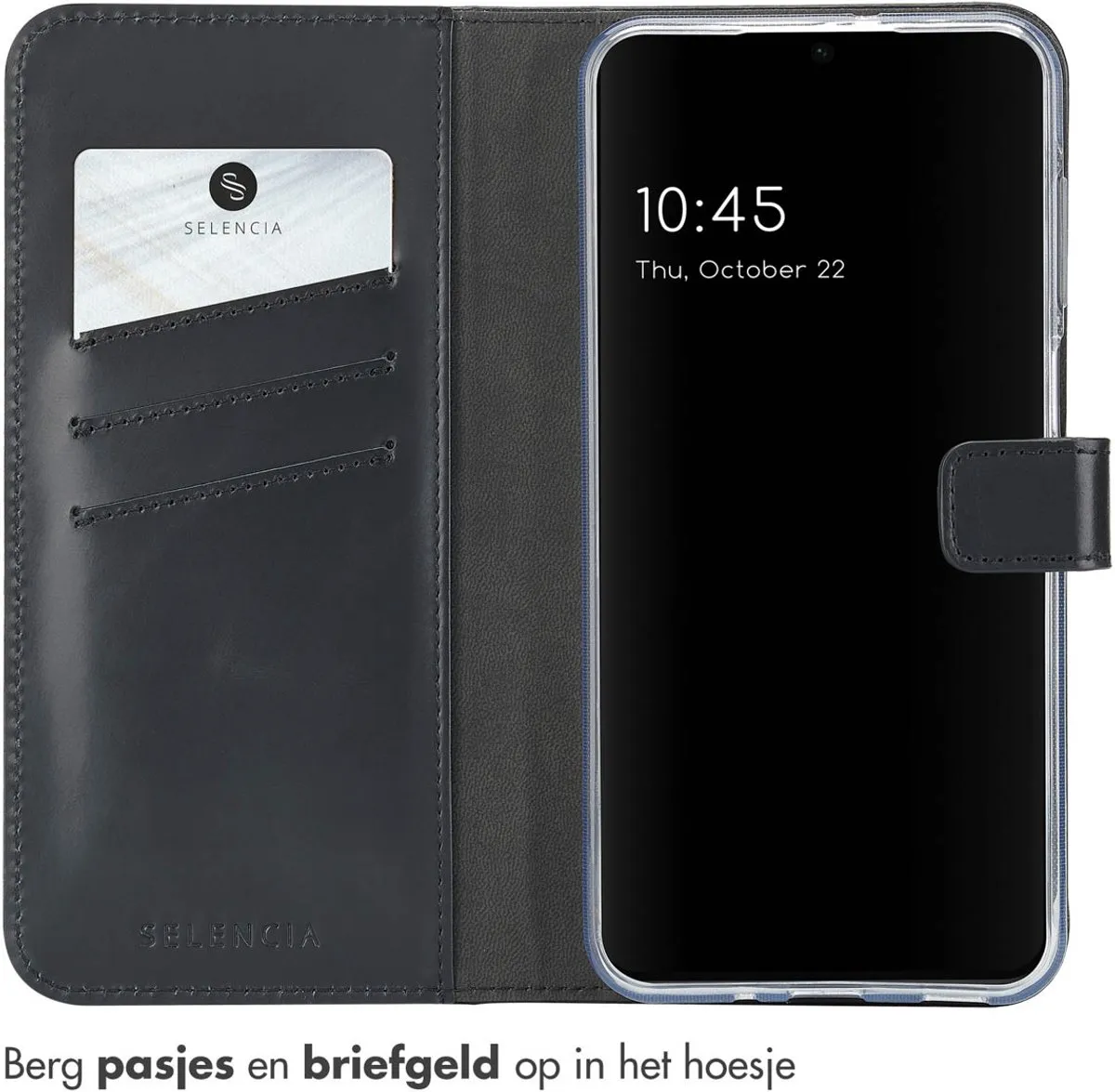 Selencia Hoesje Samsung Galaxy A16 - Echt Lederen Bookcase - 3 Pasjes - Zwart