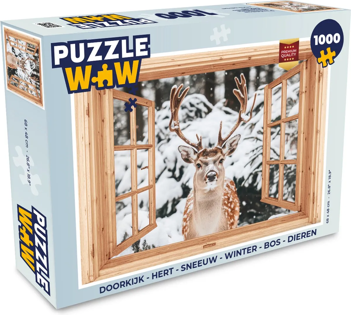 PuzzleWow Doorkijk Hert Sneeuw Legpuzzel 1000 Stuks