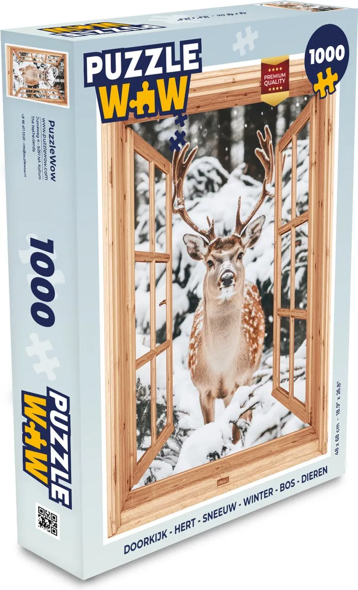 PuzzleWow Doorkijk Hert Sneeuw Legpuzzel 1000 Stuks