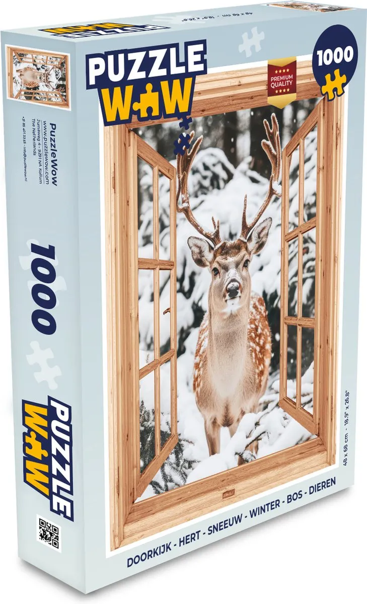 PuzzleWow Doorkijk Hert Sneeuw Legpuzzel 1000 Stuks