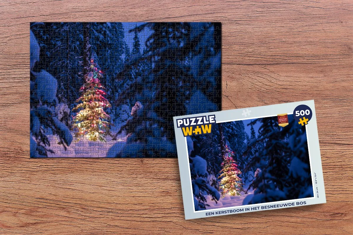 PuzzleWow Kerstboom in Besneeuwd Bos Legpuzzel 500 Stuks - Multicolor