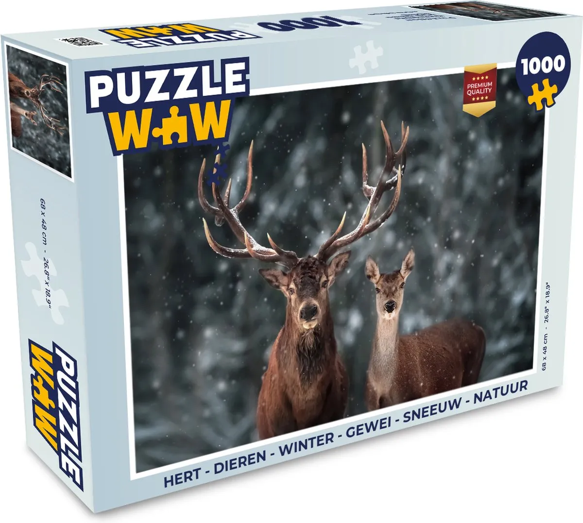 PuzzleWow Hert Dieren Winter Legpuzzel 1000 Stuks - Multicolor