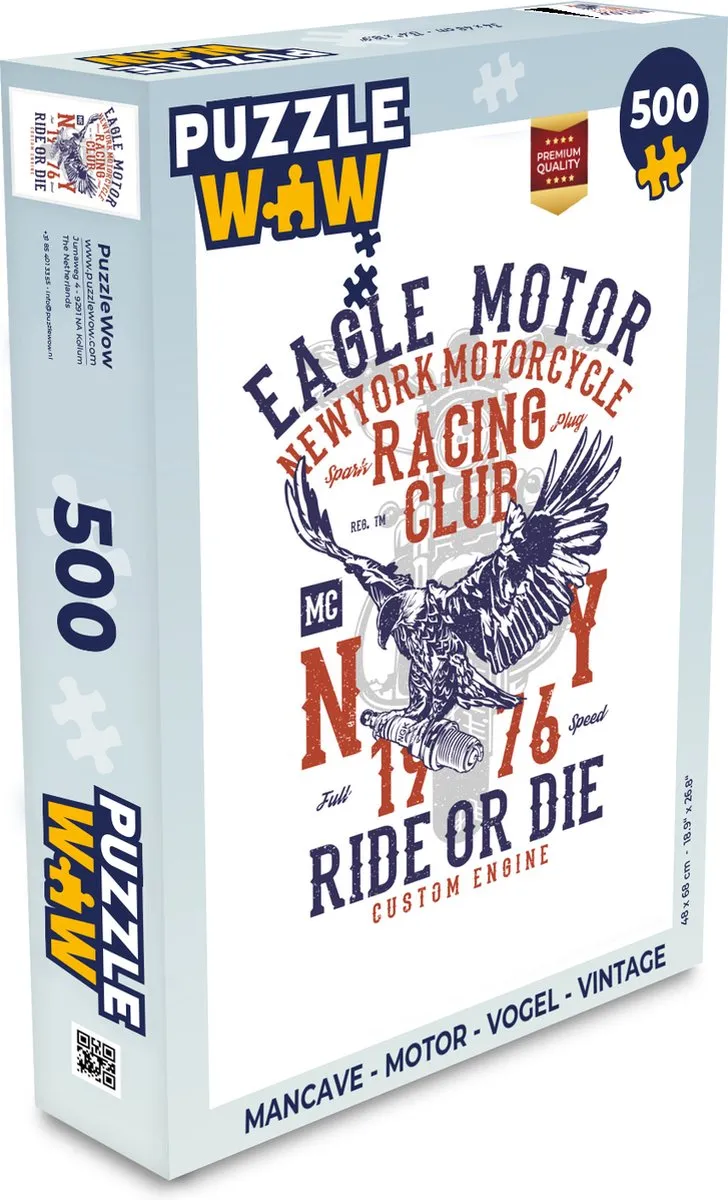 PuzzleWow Mancave Motor Vogel Vintage Legpuzzel 500 Stuks - Multicolor