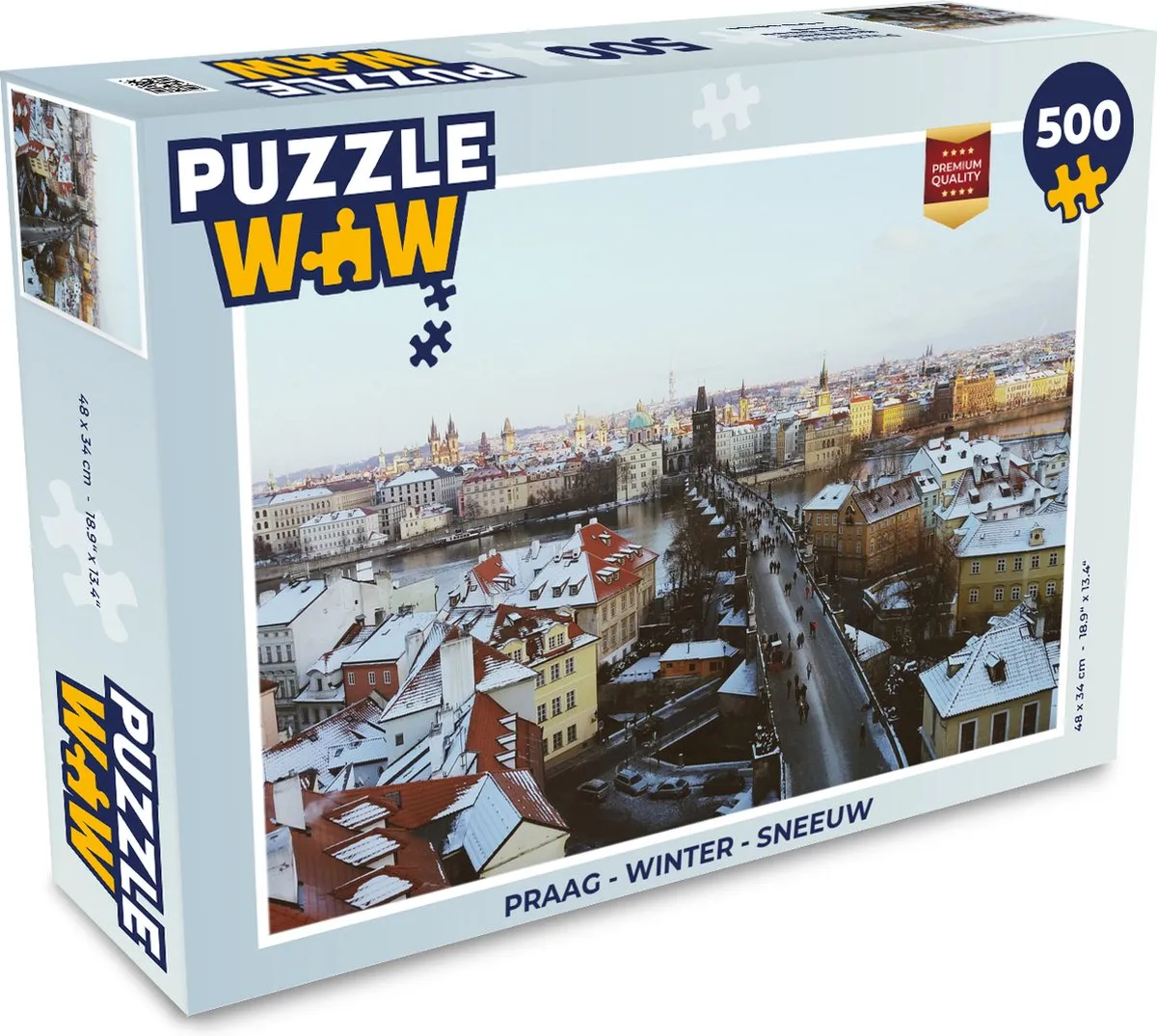 PuzzleWow Praag Winter Sneeuw Legpuzzel 500 Stuks - Multicolor