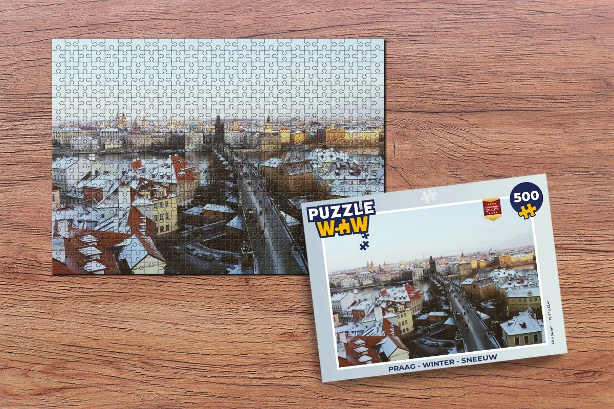 PuzzleWow Praag Winter Sneeuw Legpuzzel 500 Stuks - Multicolor