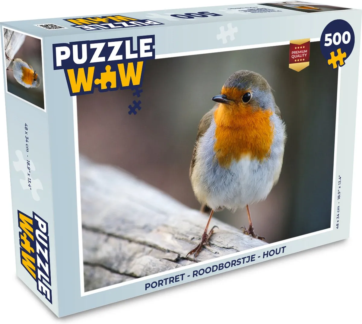 PuzzleWow Roodborstje Houten Legpuzzel 500 Stuks