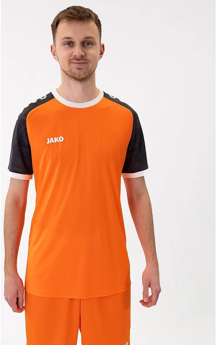 JAKO Iconic Shirt Korte Mouw Heren - Fluoro Oranje/Zwart M