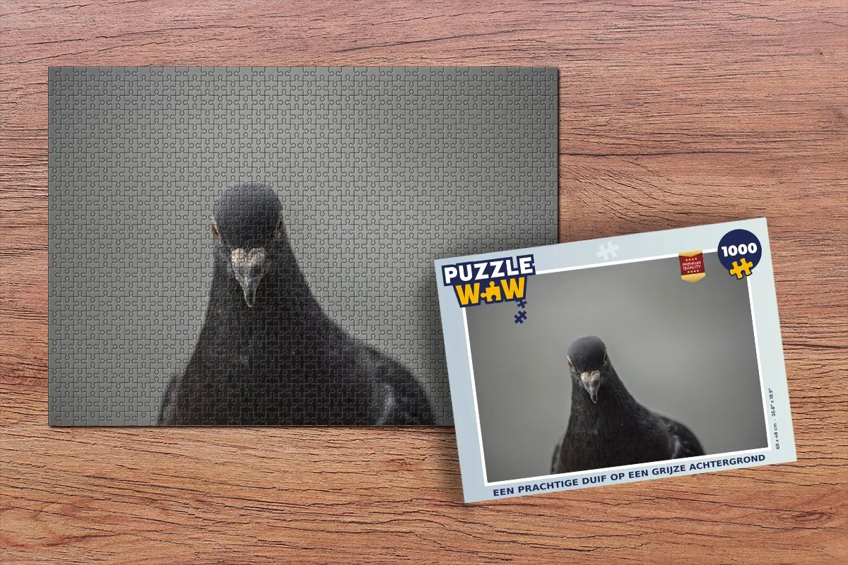 PuzzleWow Legpuzzel 1000 Stuks - Duif op grijze achtergrond - Multicolor
