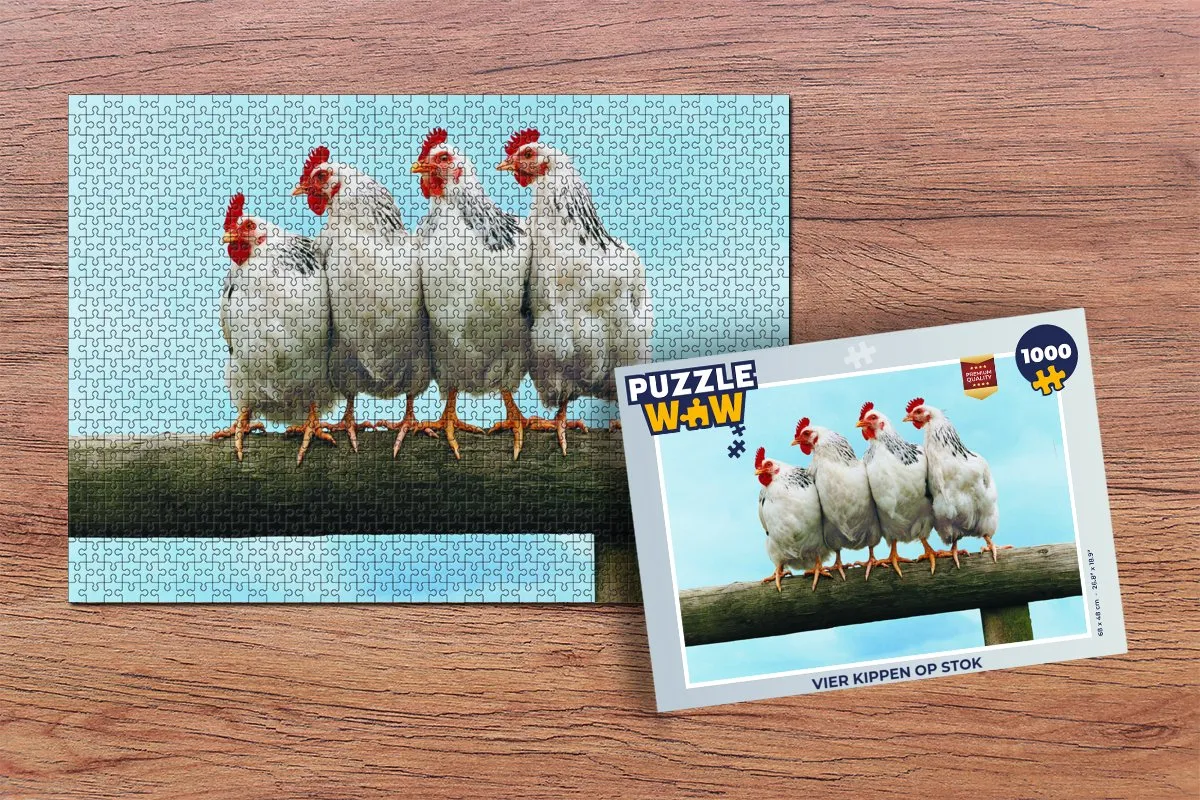 PuzzleWow Legpuzzel Vier Kippen op stok 1000 Stuks - Multicolor