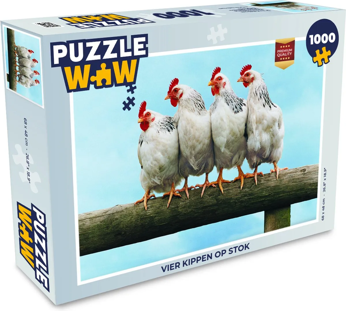 PuzzleWow Legpuzzel Vier Kippen op stok 1000 Stuks - Multicolor