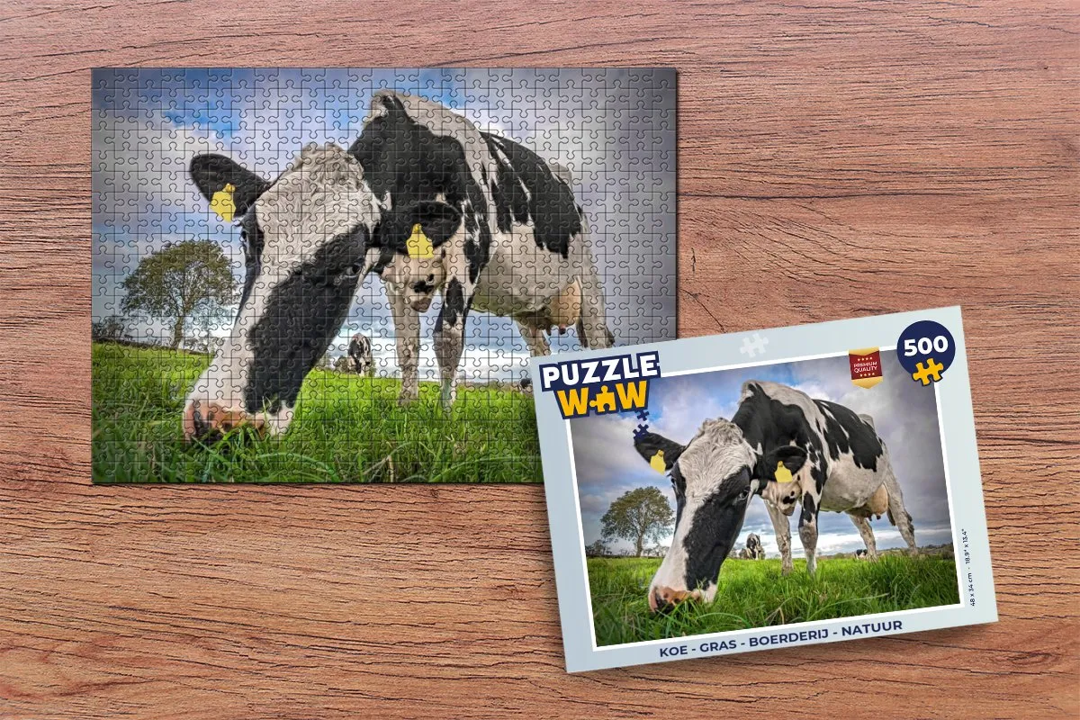 PuzzleWow Koe op Gras Boerderij Legpuzzel 500 Stuks - Multicolor