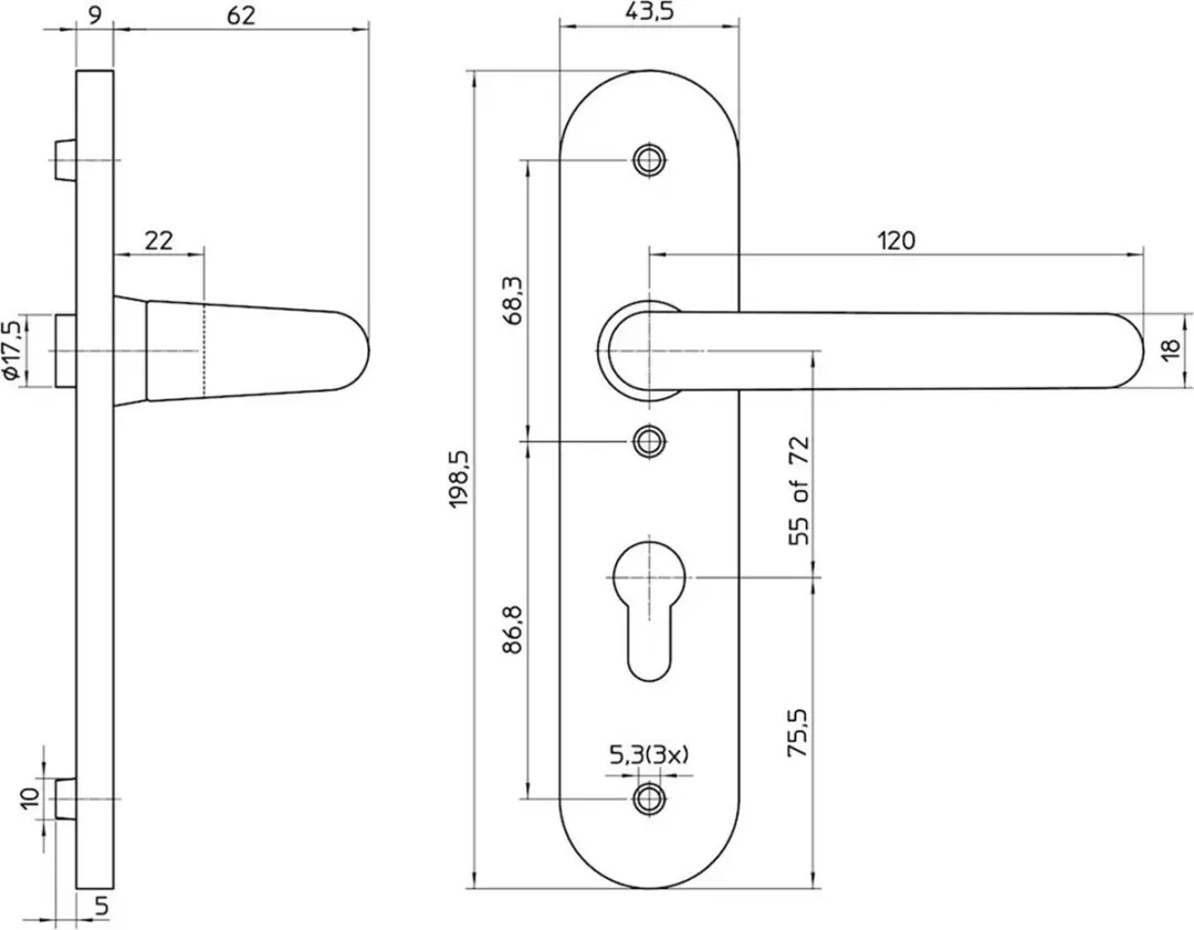 Nemef Kruk/Knop Schild Aluminium 3253 FP Linkswijzend PC72