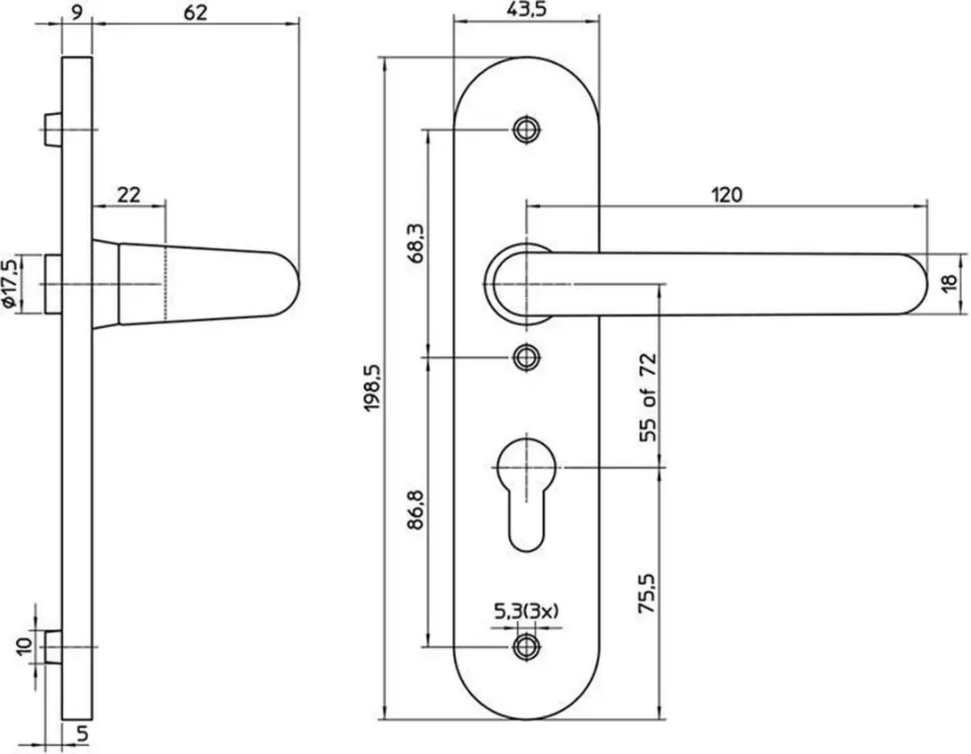 Nemef Kruk/Knop Schild Aluminium 3253 FP Rechtswijzend PC55