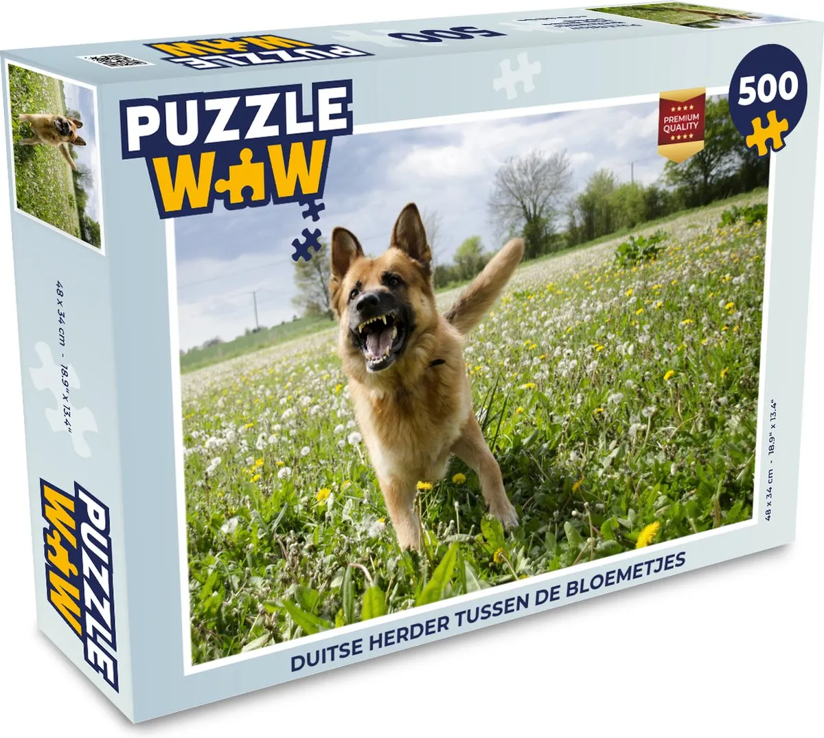 PuzzleWow Legpuzzel Duitse Herder tussen de bloemetjes 500 Stuks