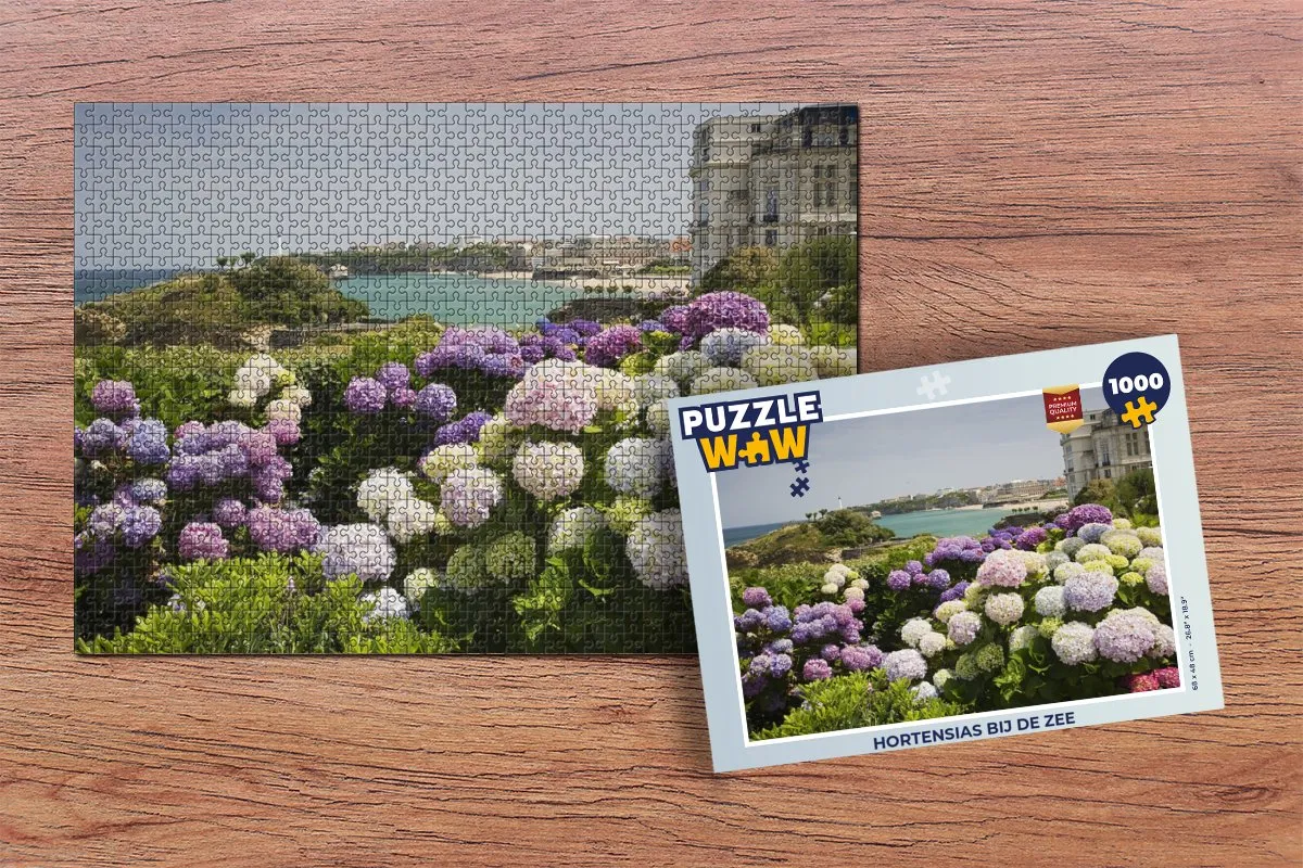 PuzzleWow Hortensias bij de zee Legpuzzel 1000 Stuks - Multicolor