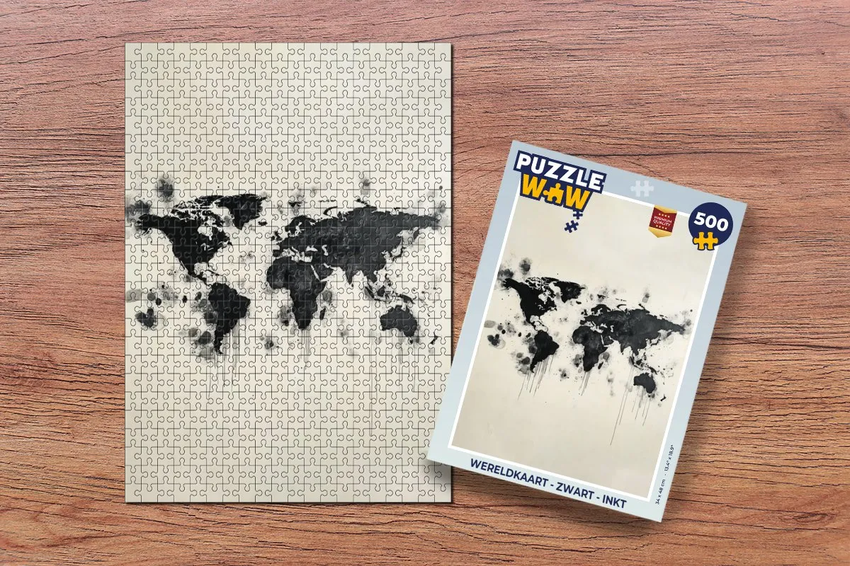 PuzzleWow Wereldkaart Legpuzzel 500 Stuks - Zwart