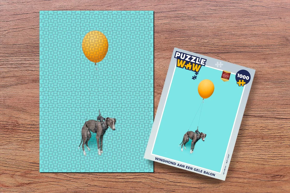 PuzzleWow Windhond aan gele ballon Legpuzzel 1000 Stuks - Multicolor