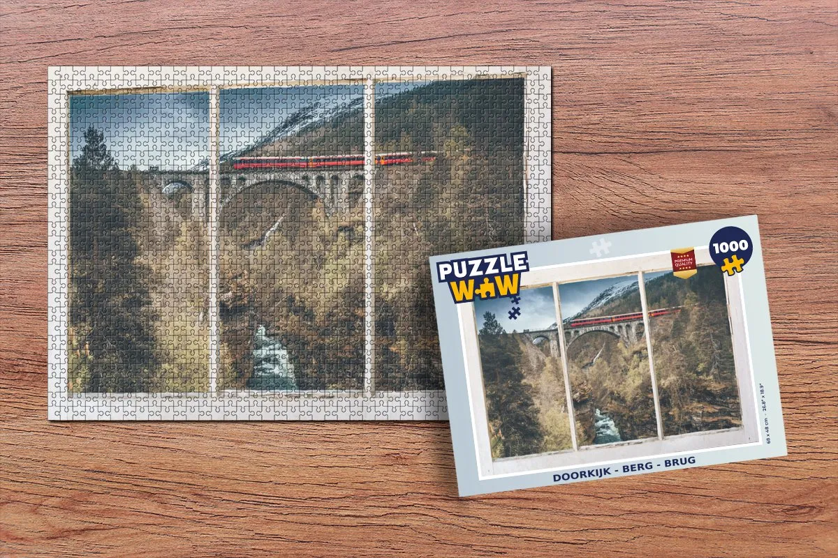 PuzzleWow Doorkijk Berg Brug Legpuzzel 1000 Stuks - Multicolor