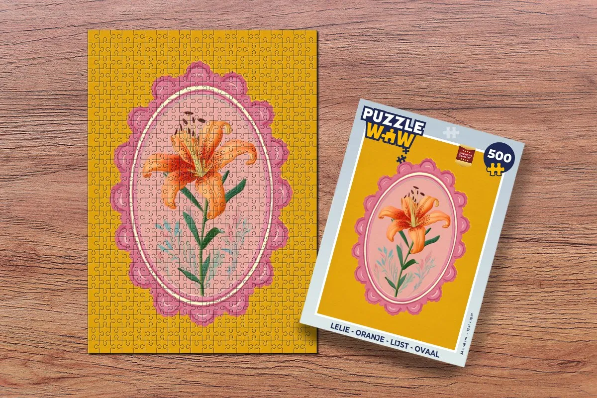 PuzzleWow Lelie Puzzel 500 Stuks - Oranje Ovaal Lijst