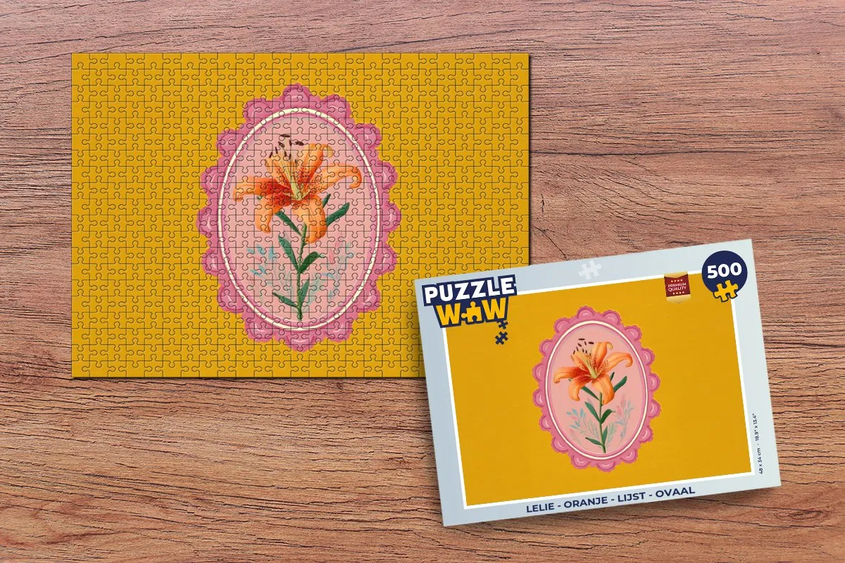 PuzzleWow Lelie Puzzel 500 Stuks - Oranje Ovaal Lijst