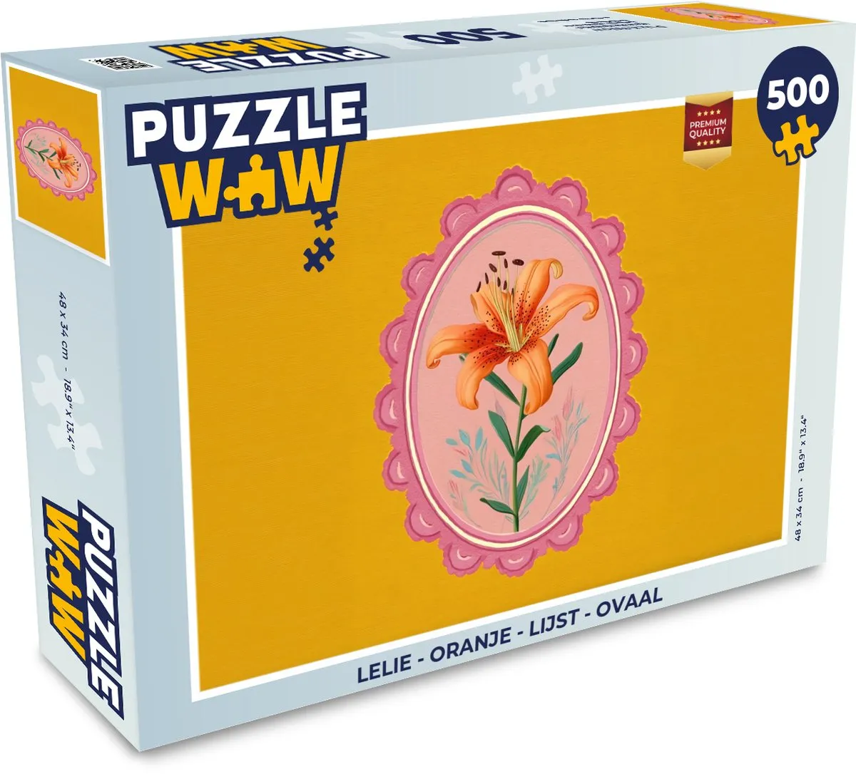 PuzzleWow Lelie Puzzel 500 Stuks - Oranje Ovaal Lijst