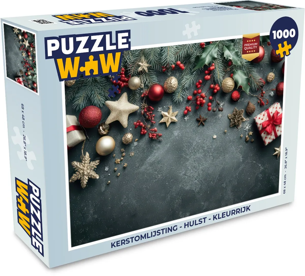 PuzzleWow Kerstomlijsting Hulst Puzzel 500 Stuks - Kleurrijk