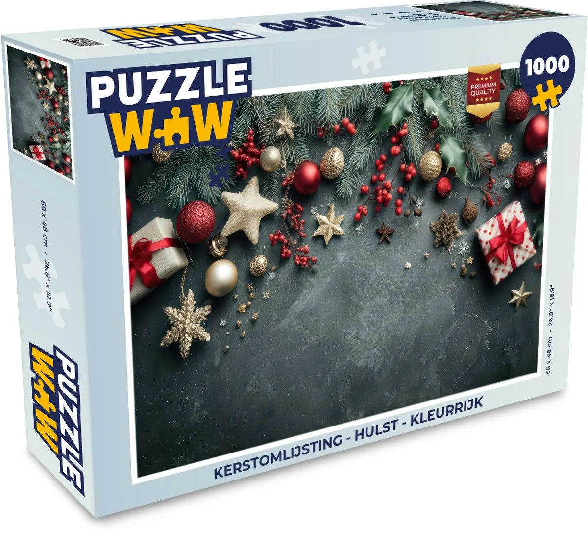 PuzzleWow Kerstomlijsting Hulst Puzzel 500 Stuks - Kleurrijk