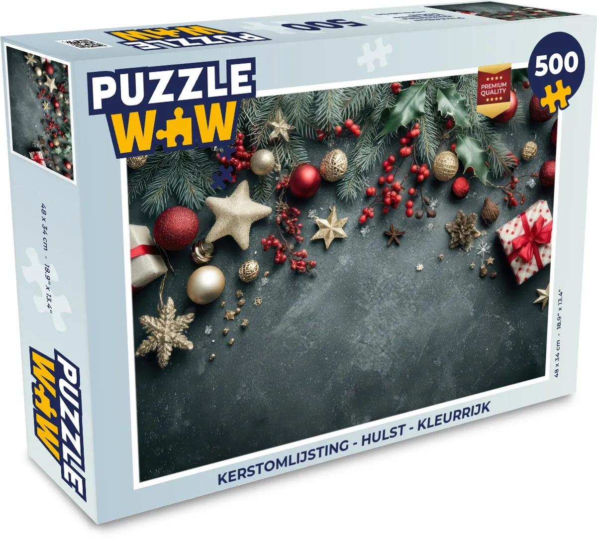 PuzzleWow Kerstomlijsting Hulst Puzzel 500 Stuks