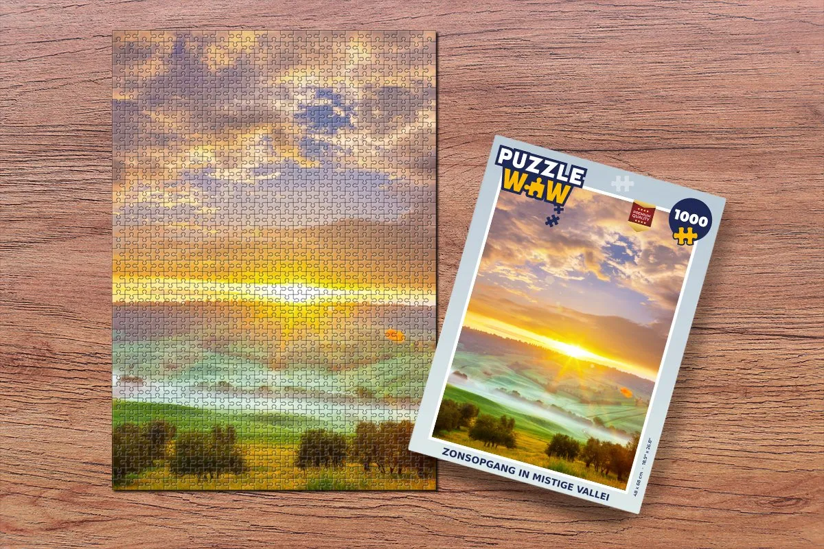 PuzzleWow Legpuzzel 1000 Stuks - Mist Zon Natuur Toscane - Multicolor