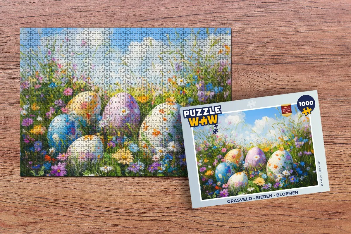 PuzzleWow Legpuzzel Grasveld 1000 Stuks - Bloemen/Eieren