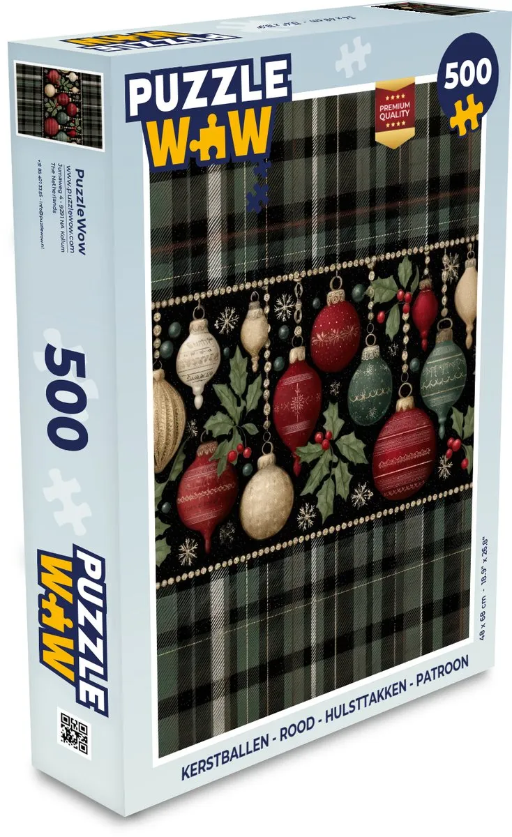 PuzzleWow Kerstballen Hulsttakken Patroon Puzzel 500 Stuks