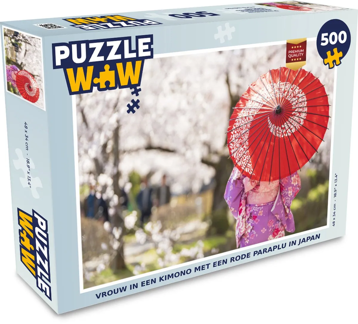 PuzzleWow Legpuzzel Vrouw in een kimono met rode paraplu