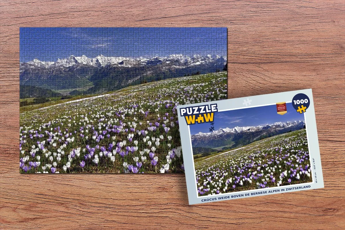 PuzzleWow Legpuzzel Crocus Weide Zwitserland 1000 Stuks - Multicolor